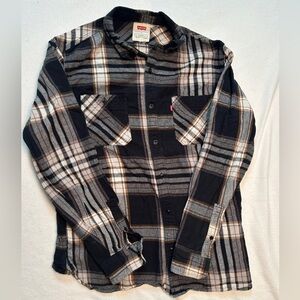 Levi's Mens Black White Gold Plaid Flannel Size Large
